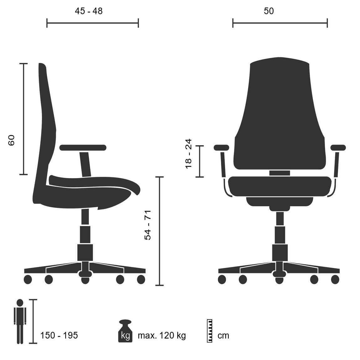 Bürostuhl, drehbar, ERGO LINE II WORK Schwarz