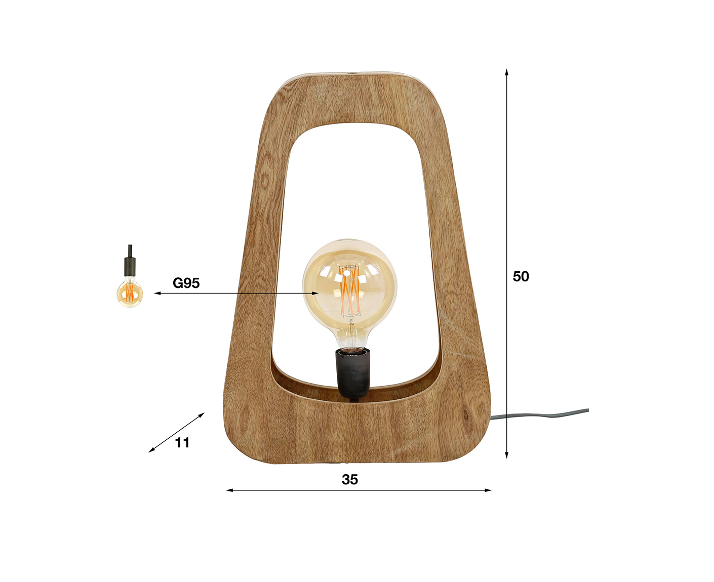 Tischlampe 1L Bray Massivholz Mango Natur
