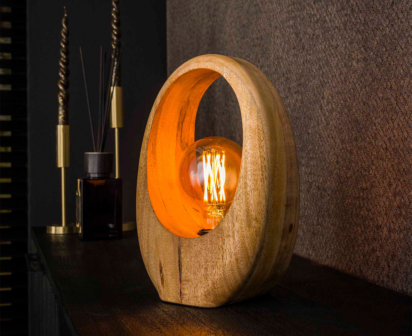Tischlampe 1L Arch Wood Massivholz Mango Natur