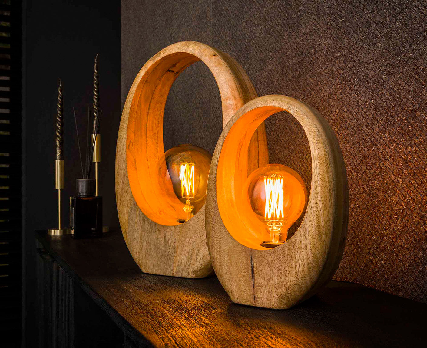 Tischlampe 1L Arch Wood Massivholz Mango Natur