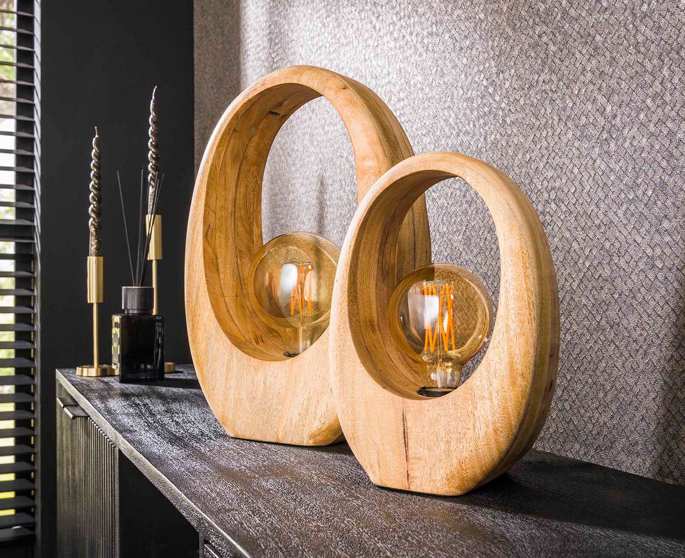 Tischlampe 1L Arch Wood Massivholz Mango Natur