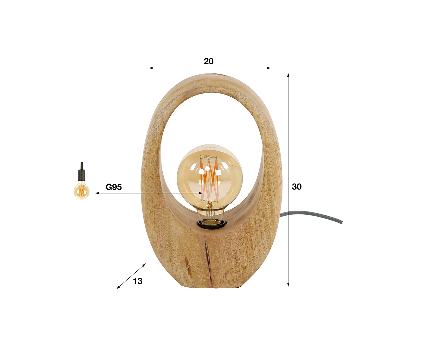 Tischlampe 1L Arch Wood Massivholz Mango Natur