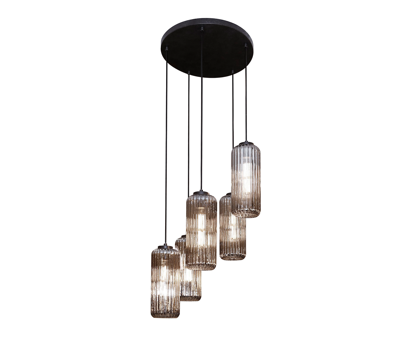 Hängelampe 5L Zylinder Ripped, Chrom / Glas