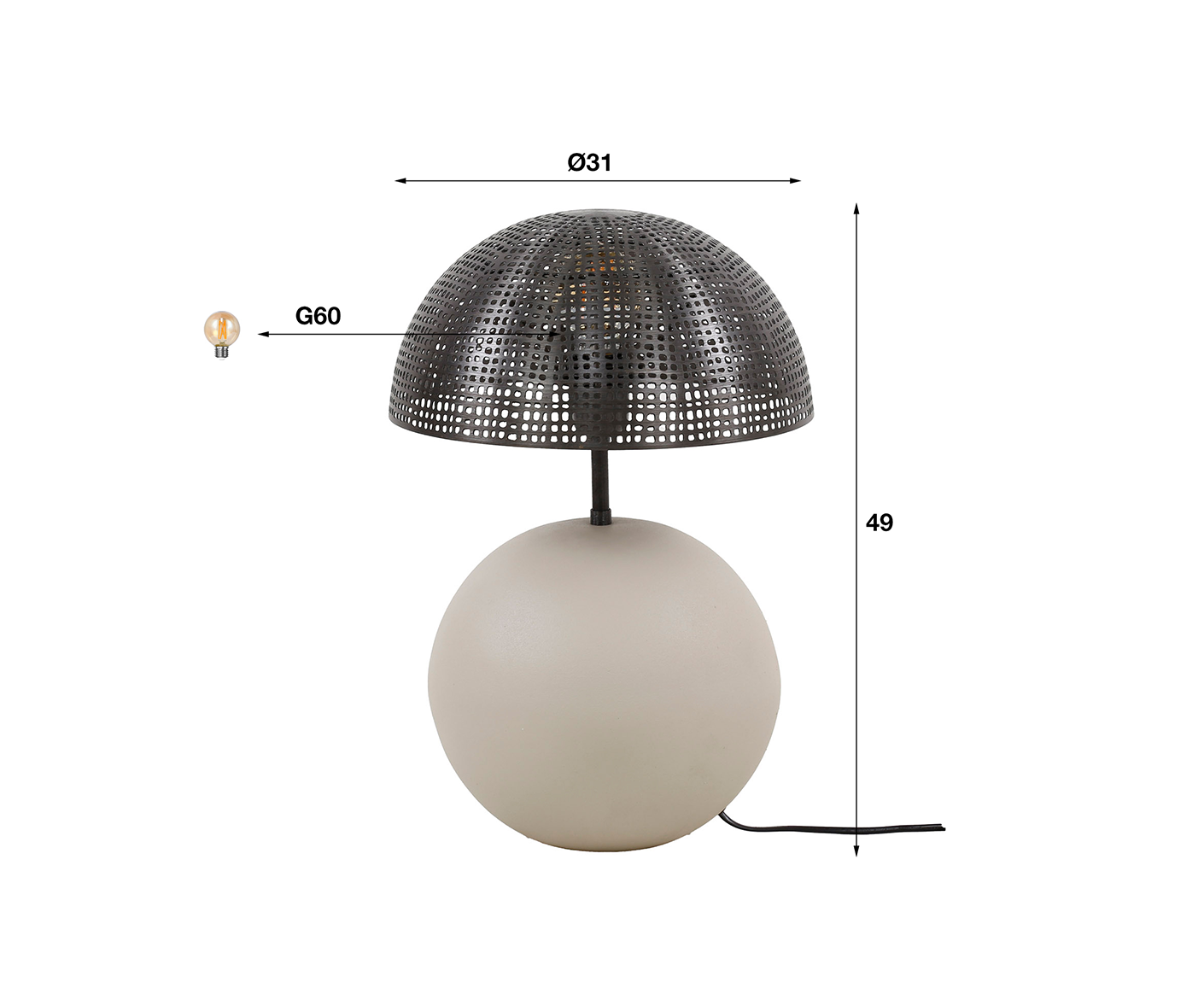 Tischlampe 1L Sphere Natur / Natural Grey