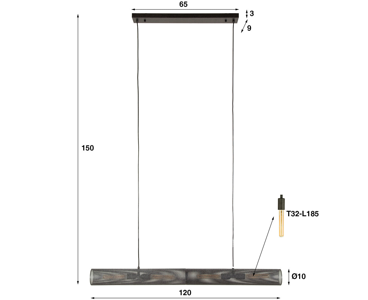Hängelampe 120 Tube Mesh / Artic Schwarz