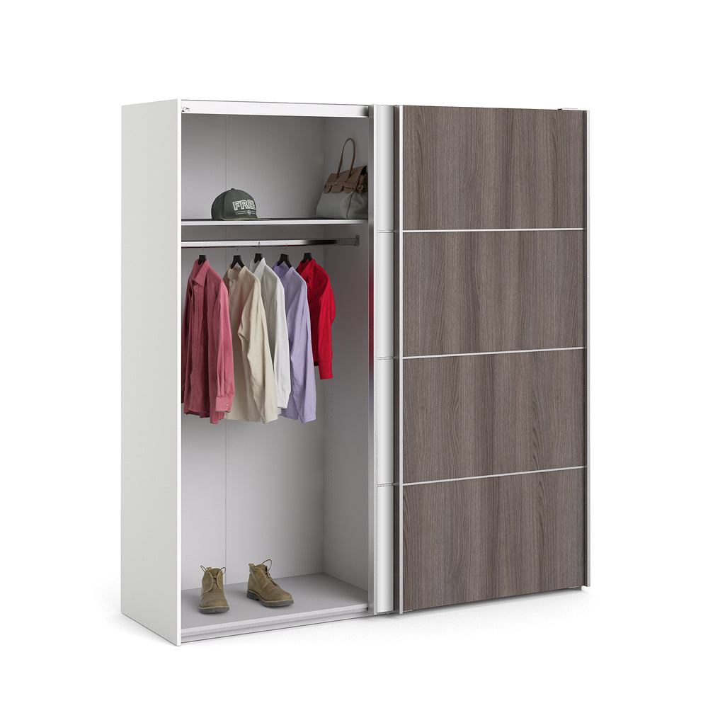 Verona Schiebetürenschrank 182 x 202 cm Weiß / Eiche Anthrazit