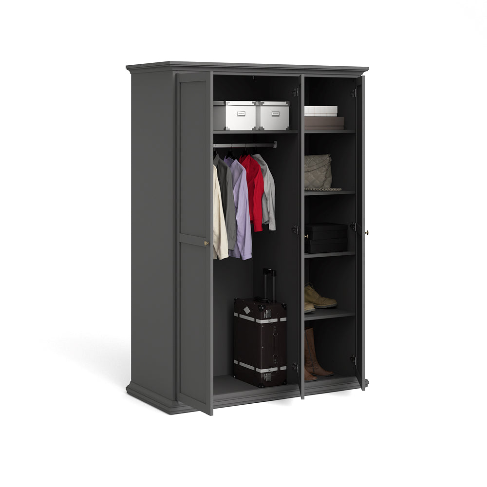 Paris Kleiderschrank 3-türig Matt Grau