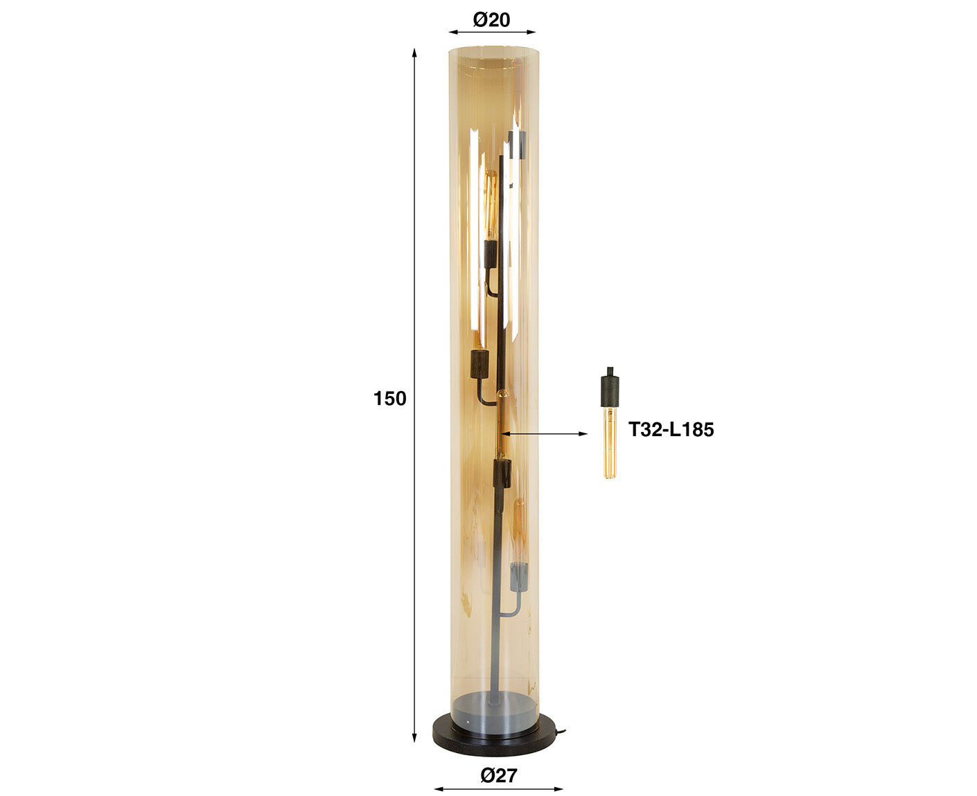 Stehlampe 5L Tube Braunglas Artic Schwarz