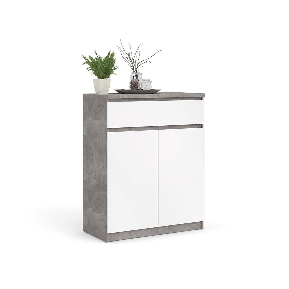 Naia Kommode Beton / Weiß Hochglanz