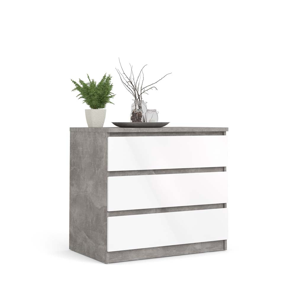 Naia Kommode Beton / Weiß Hochglanz