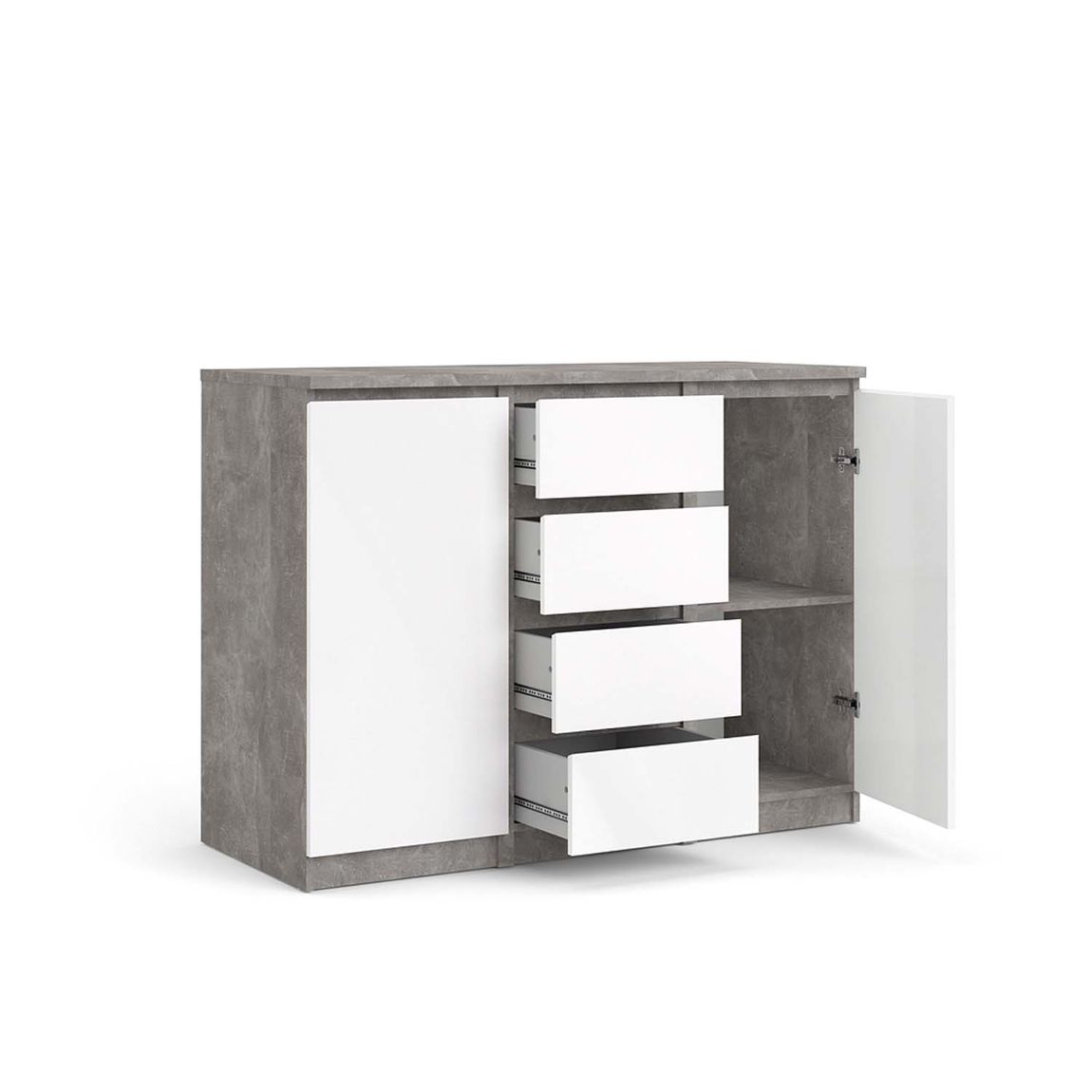 Naia Kommode Beton / Weiß Hochglanz