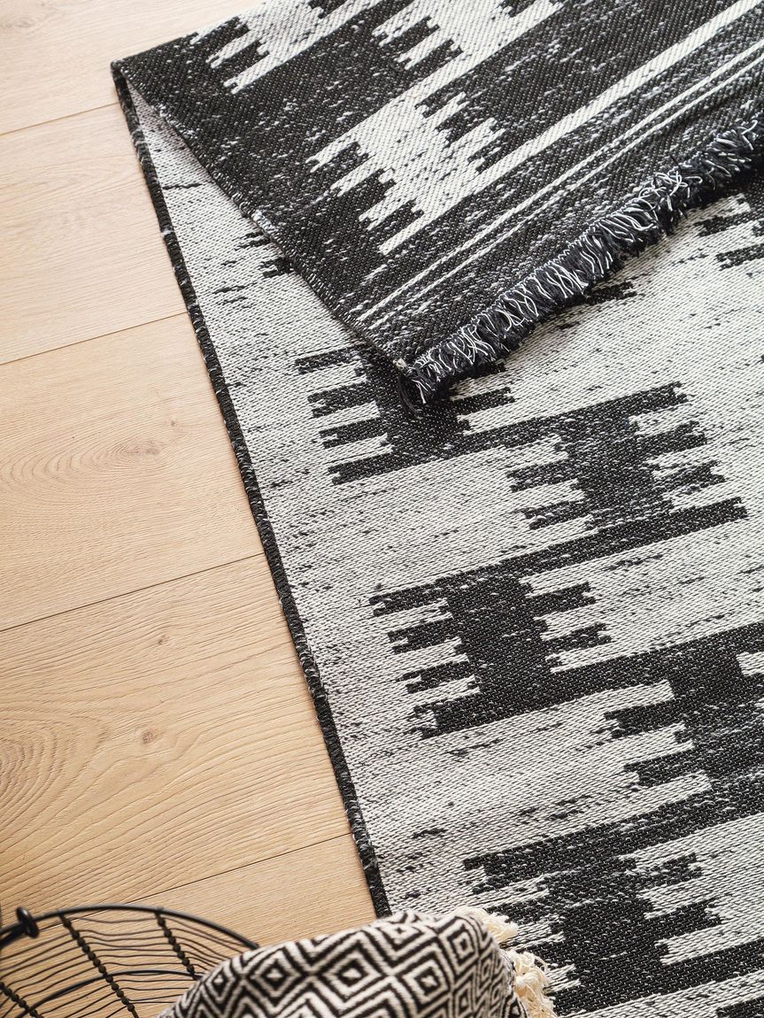 Teppich Läufer aus recyceltem Material Vigo 80x240 cm Beige / Schwarz