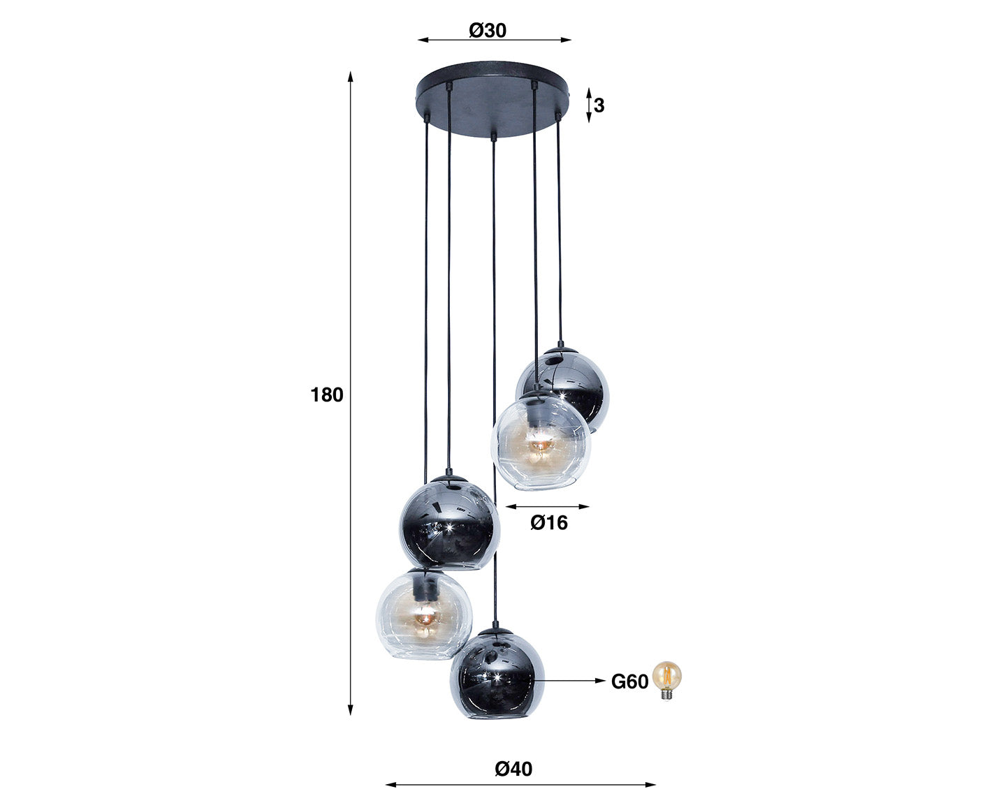 Hängelampe 5L Bubbles Bicolore gestuft, Artic Schwarz