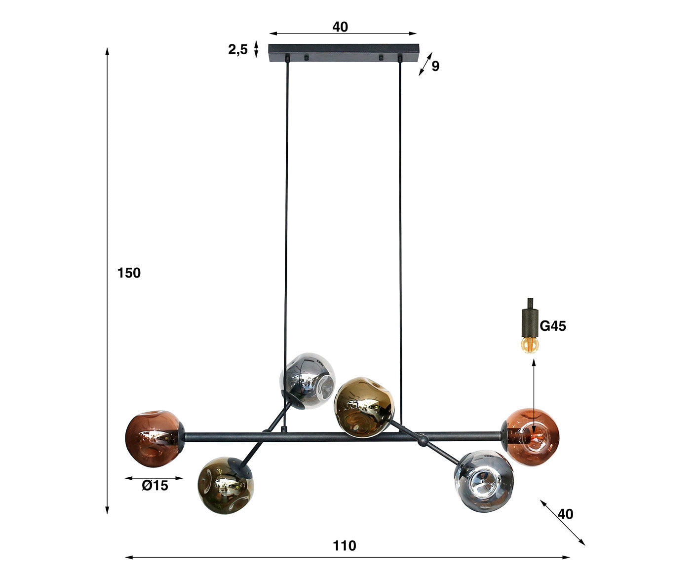 Hängelampe 6L Molecule Mix, Artic Schwarz