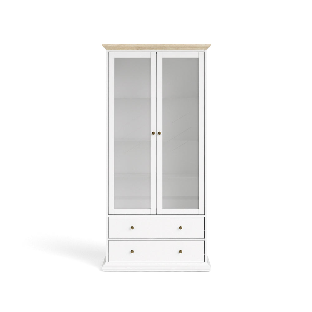 Paris Vitrine Vitrinenschrank Standvitrine Wohnzimmer Weiß / Eiche Struktur