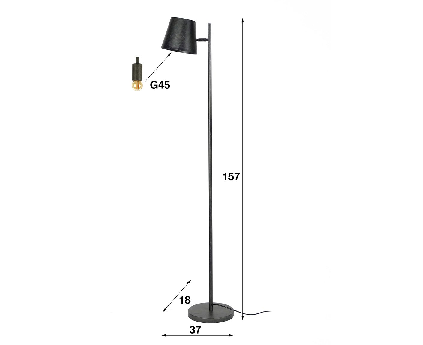 Stehlampe 1L verstellbarem Metallschirm / Charcoal
