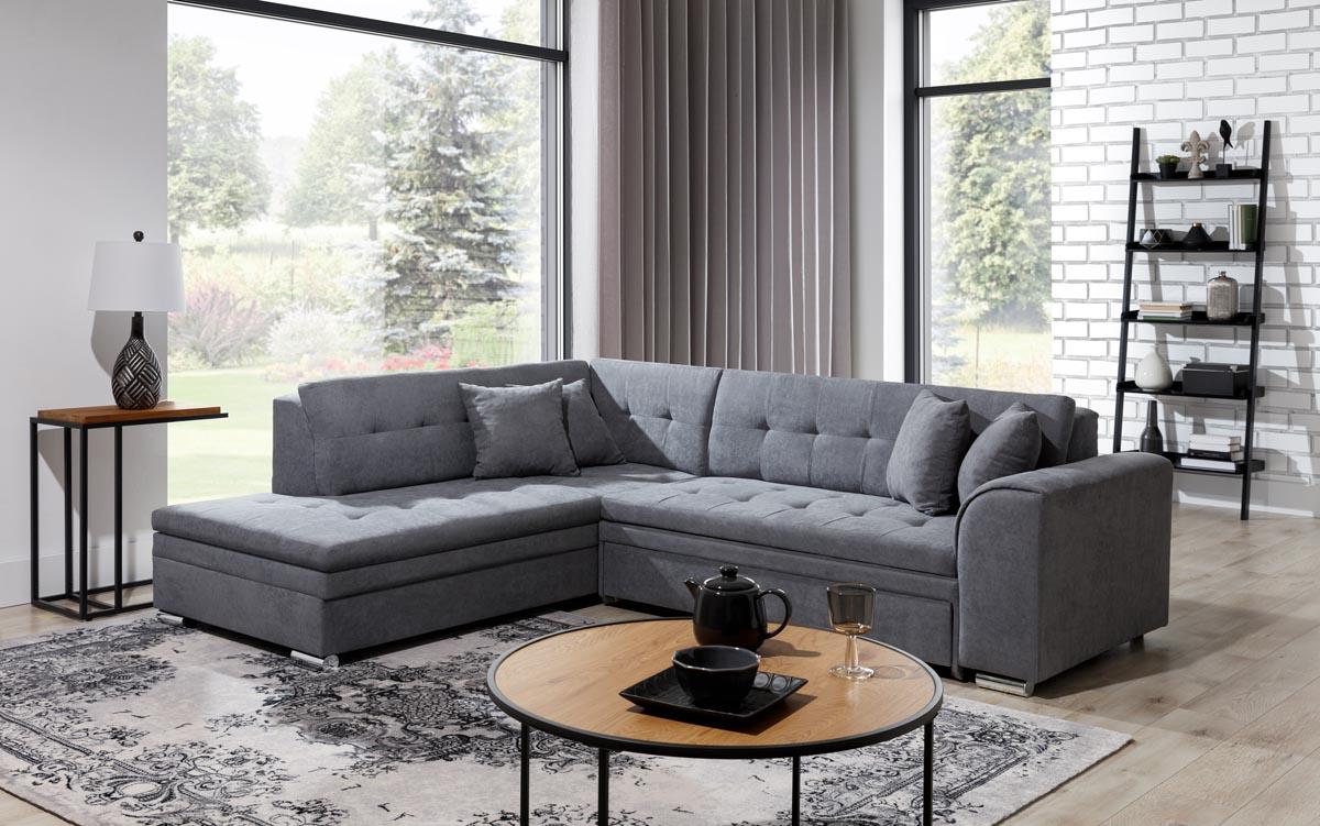 Pieretta Ecksofa Ausführung Links 260 x 205 cm Dunkelgrau / Weiß (Webstoff / Kunstleder)