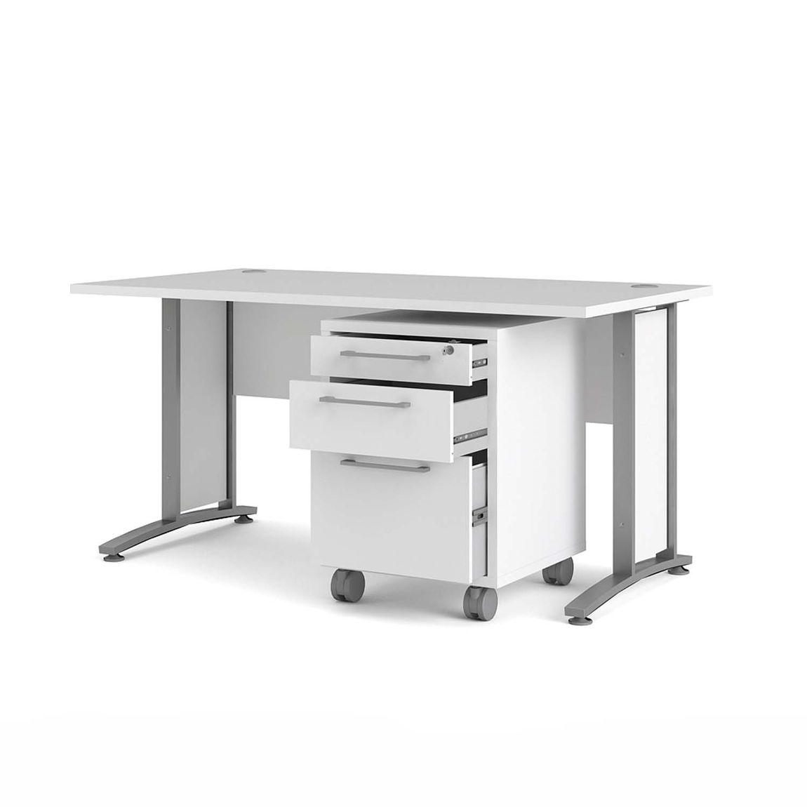 Prima Schreibtisch inkl. Rollcontainer 150 x 80 cm Weiß