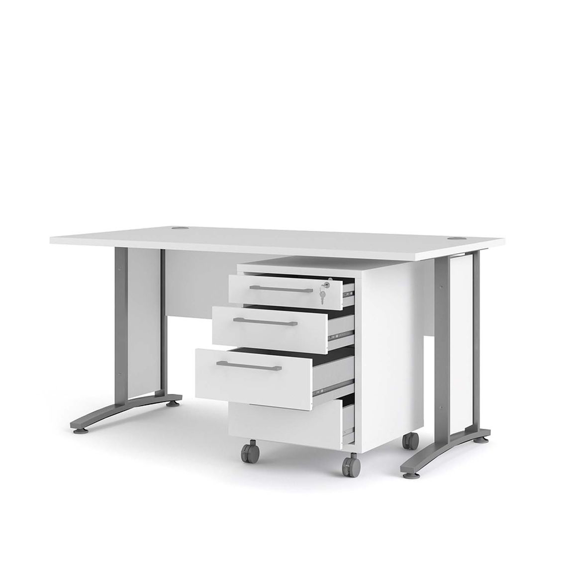 Prima Schreibtisch mit Rollcontainer 150x80cm Weiß