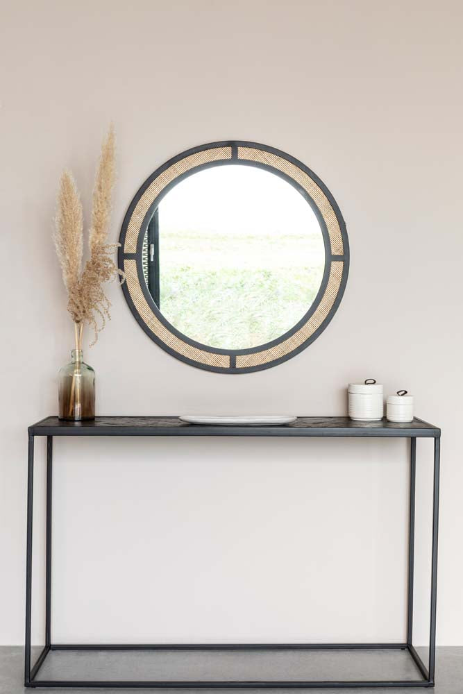 Aida Round Wandspiegel Ø76cm Schwarz / Braun