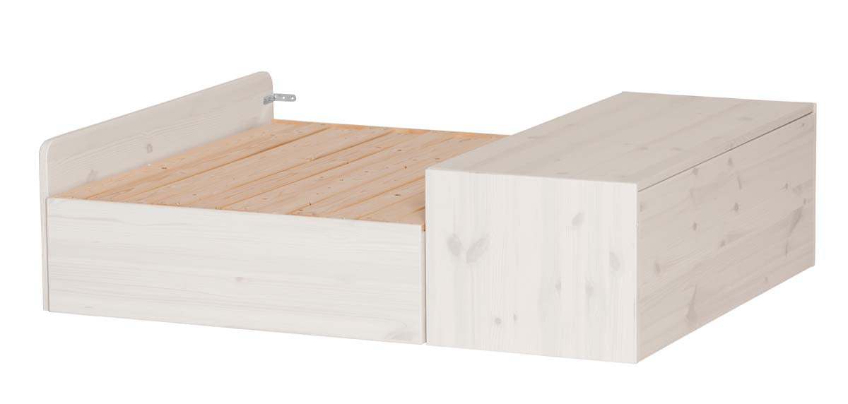 Sofabett mit Bettkasten, Weiss lasiert, verstellbar auf 192x77cm Bett