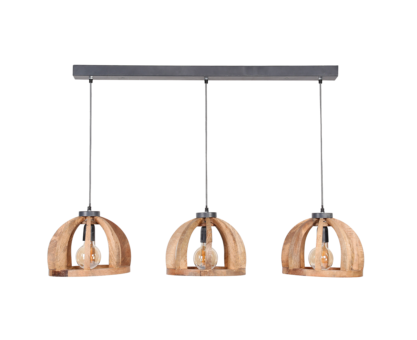 Hängelampe 30 cm mit gebogenen Holzstangen Mango Massivholz Natur