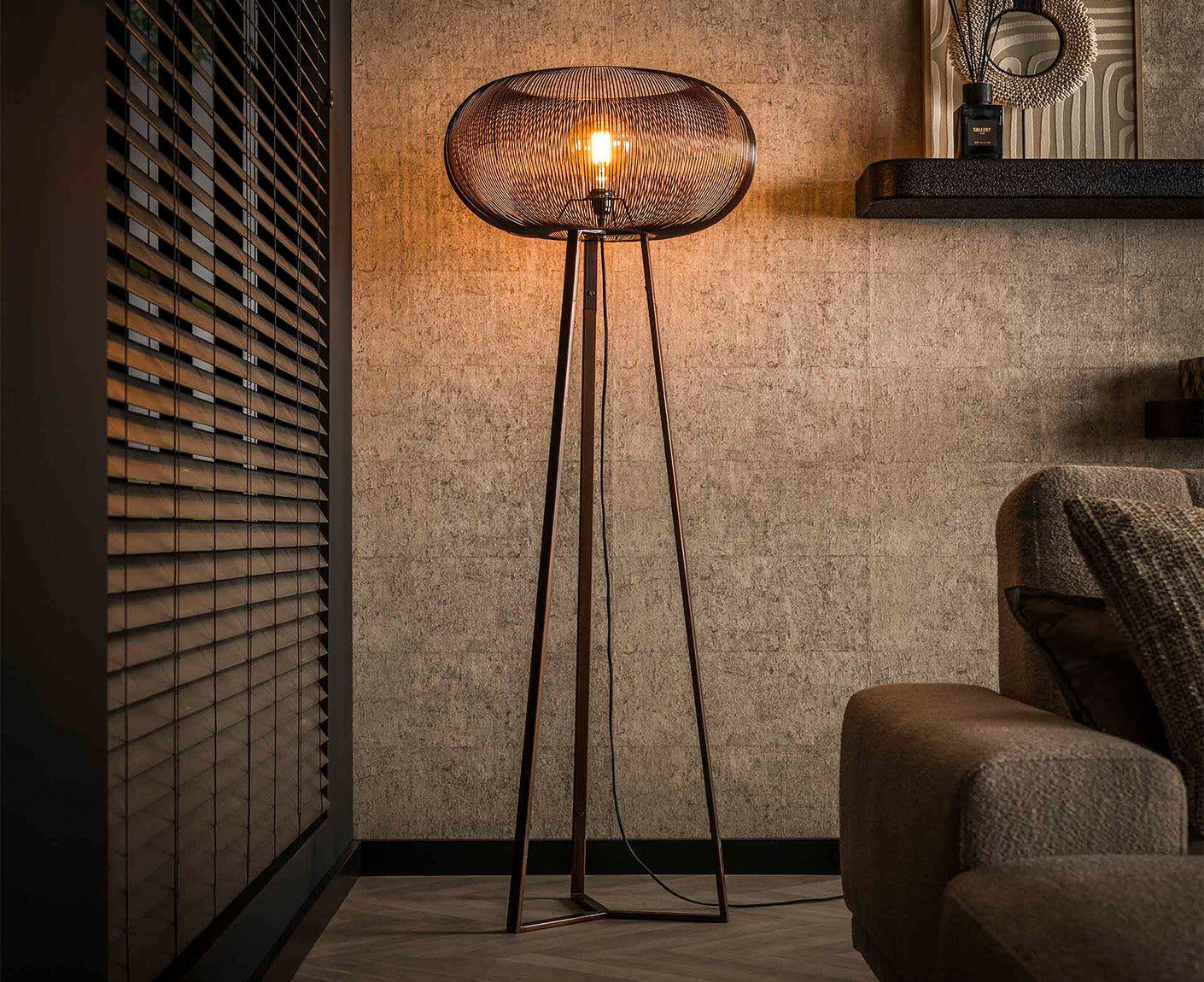 Stehlampe 3-Fuß Copper Twist / Schwarz Nickel