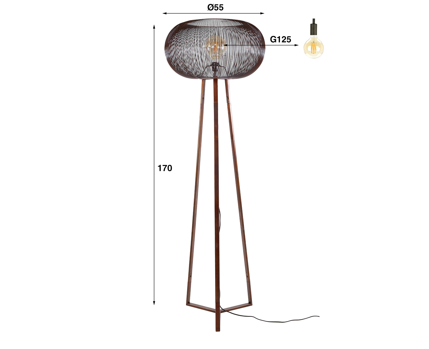 Stehlampe 3-Fuß Copper Twist / Schwarz Nickel