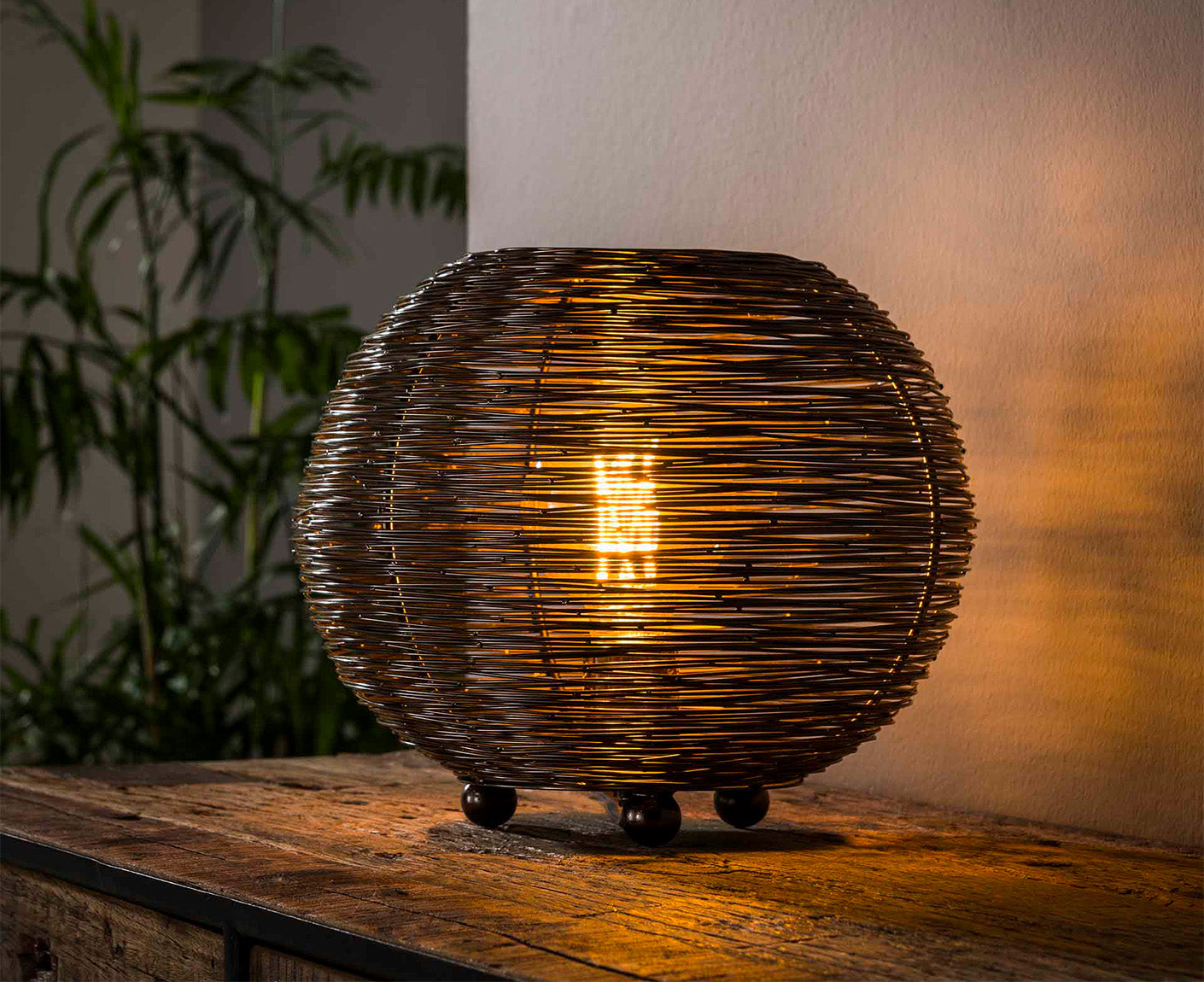 Tischlampe 30 cm rund Web / Schwarz Nickel