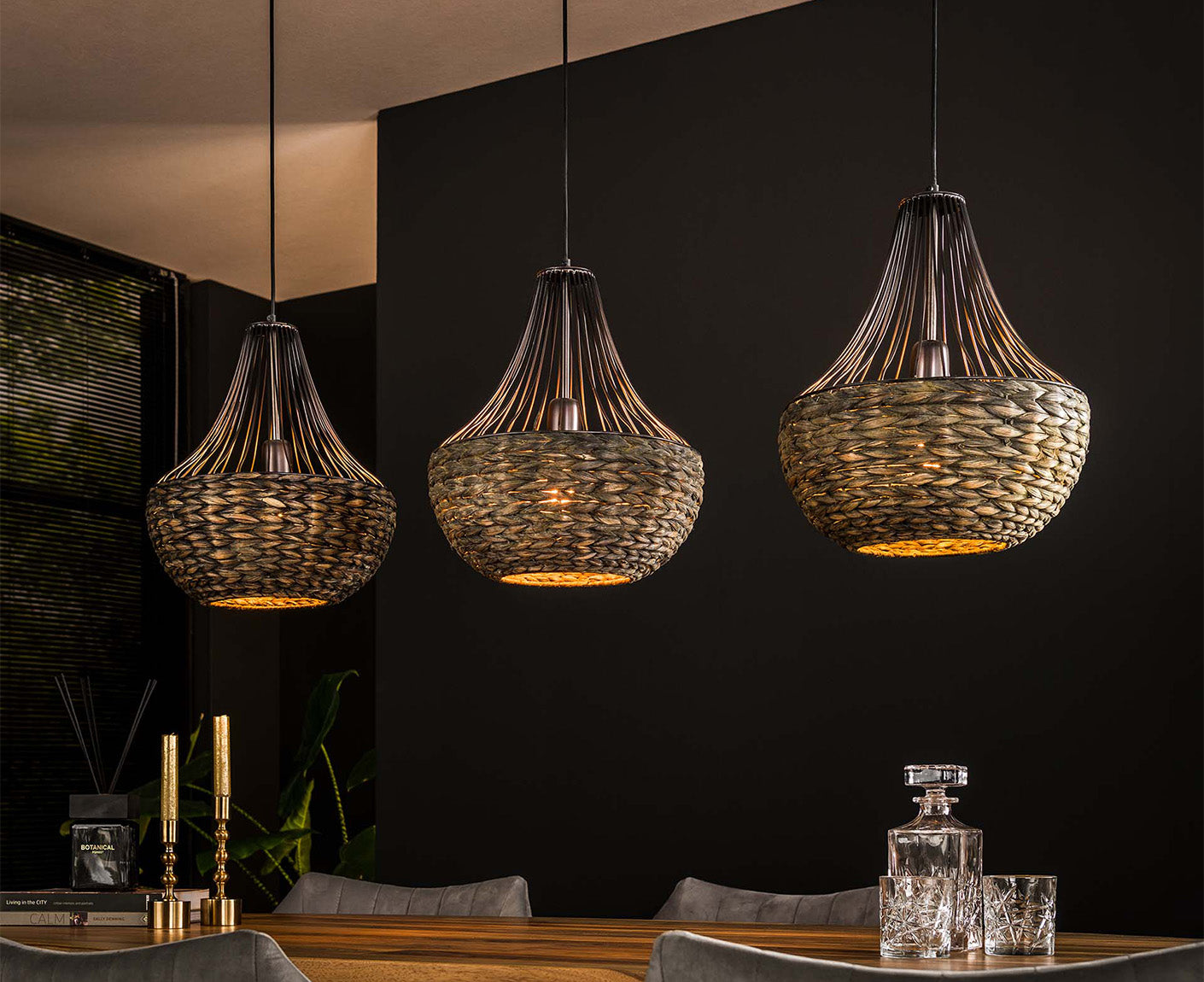 Hängelampe Kegelform Wasserhyazinthe / Schwarz Nickel