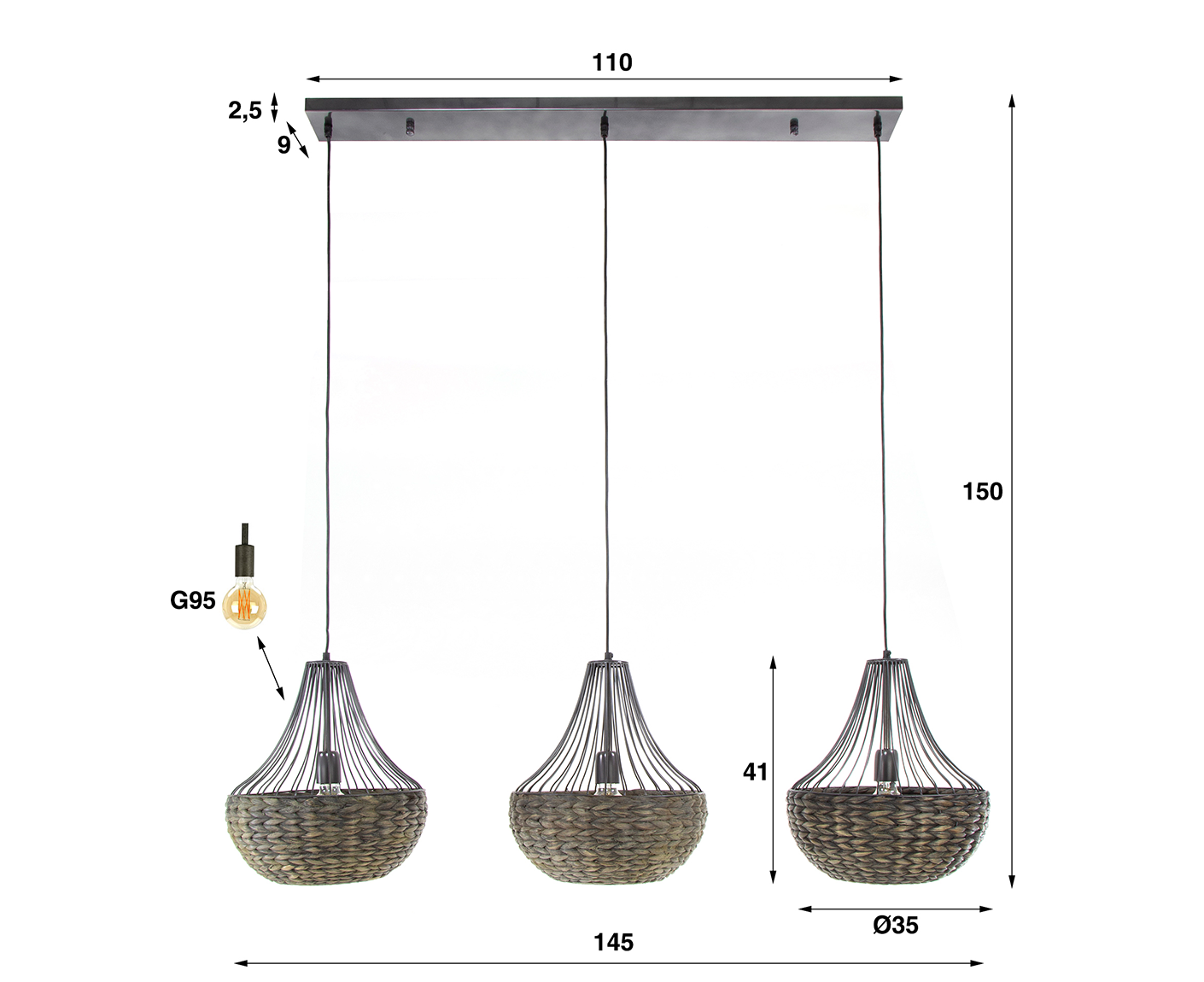 Hängelampe Kegelform Wasserhyazinthe / Schwarz Nickel