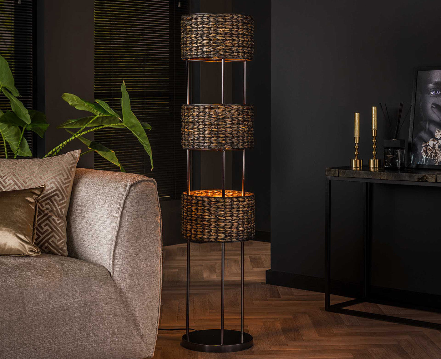 Stehlampe 3L Tower Wasserhyazinthe / Schwarz Nickel