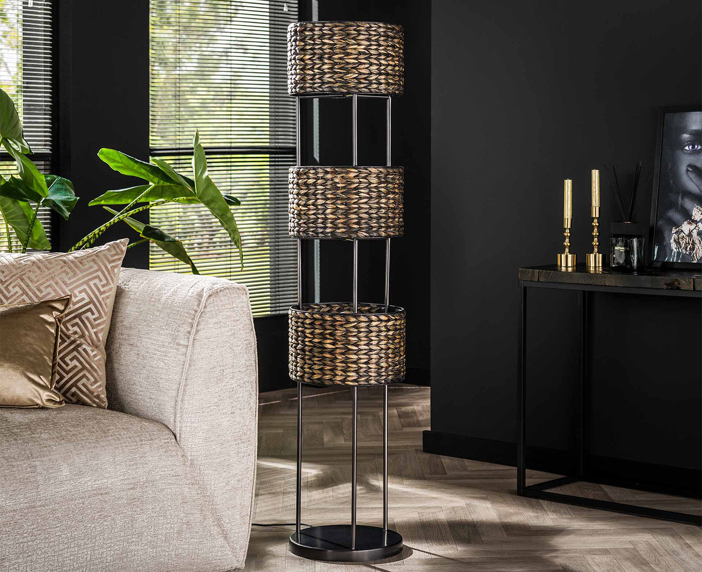 Stehlampe 3L Tower Wasserhyazinthe / Schwarz Nickel