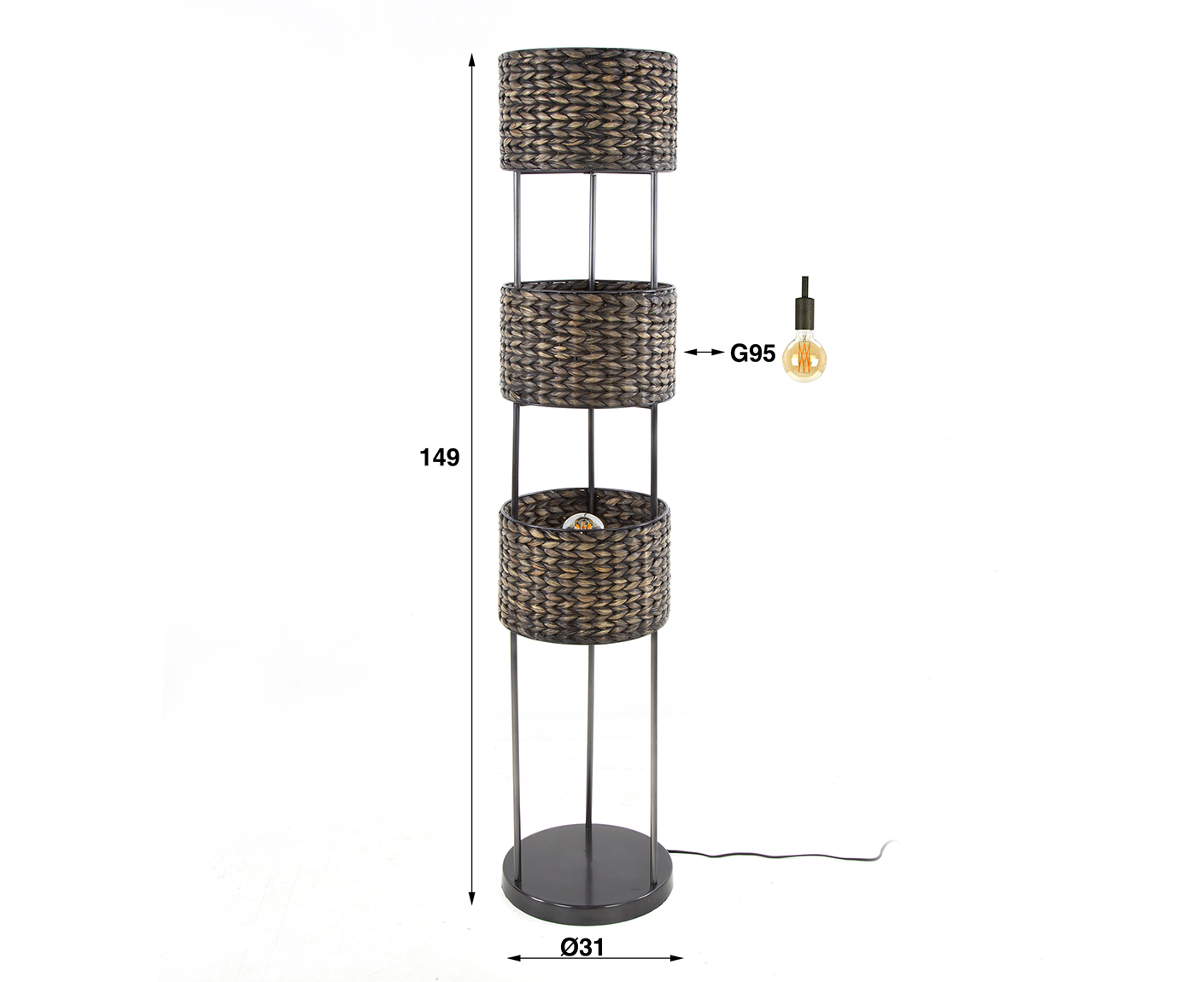 Stehlampe 3L Tower Wasserhyazinthe / Schwarz Nickel