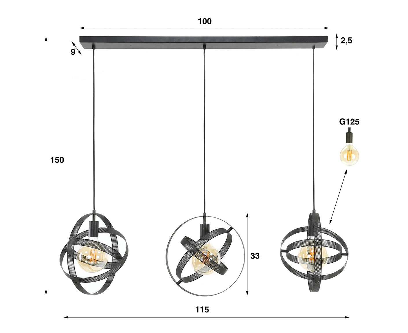 Hängelampe 3L Cosmos Mesh / Artic Schwarz