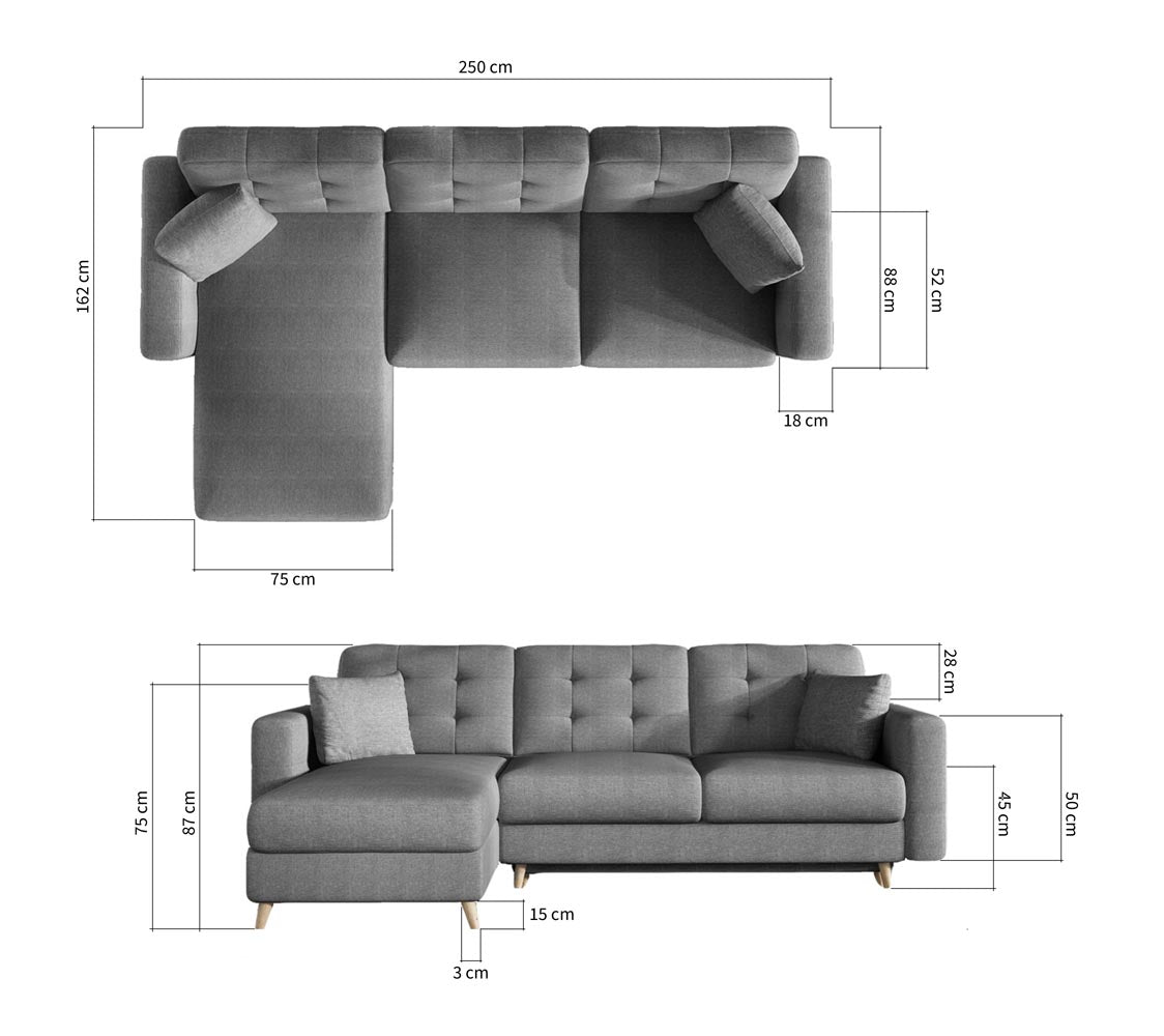Asgard Ecksofa 250 x 162 cm Grau (Webstoff - Cover)