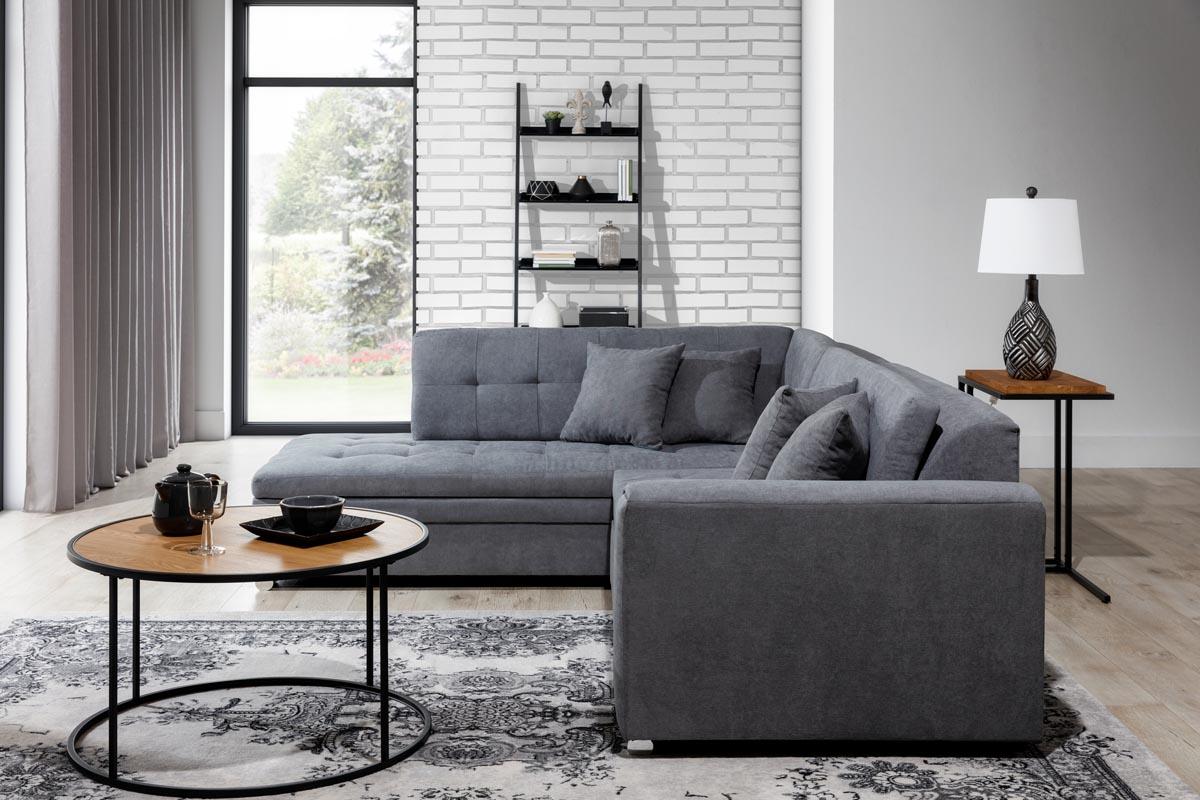 Pieretta Ecksofa Ausführung Links 260 x 205 cm Dunkelgrau / Weiß (Webstoff / Kunstleder)