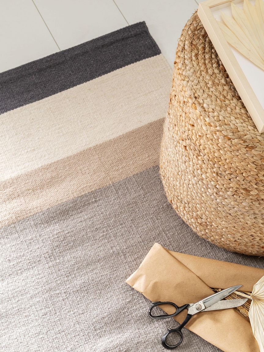 Wollteppich / Läufer New Stripes 70x200 cm Grau / Anthrazit