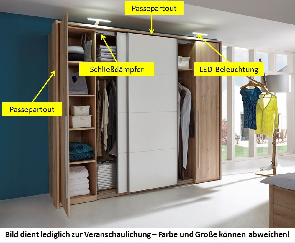 13669 Schwebetürenschrank 270 cm Weiß / Lava