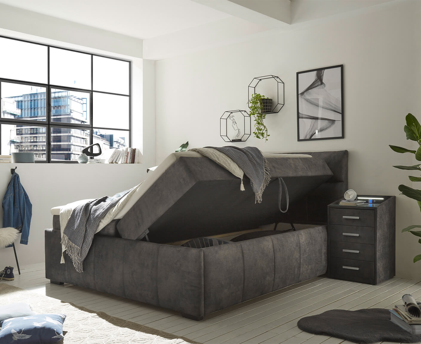 Avidano Boxbett / Polsterbett Doppelbett mit Bettkasten 160x200 - 180x200 cm