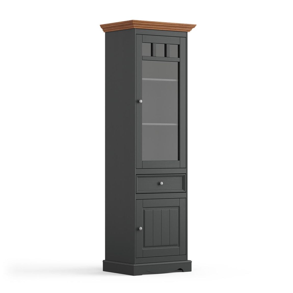 Belluno Elegante Massivholz Vitrine schmal Grafit / Eiche