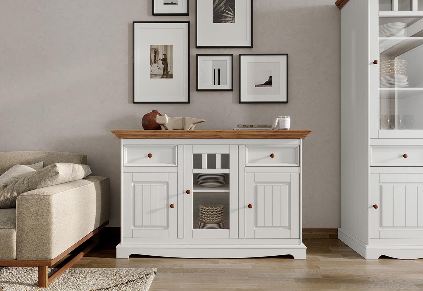 Belluno Elegante Massivholz Esszimmerset 8-teilig Weiß/Eiche