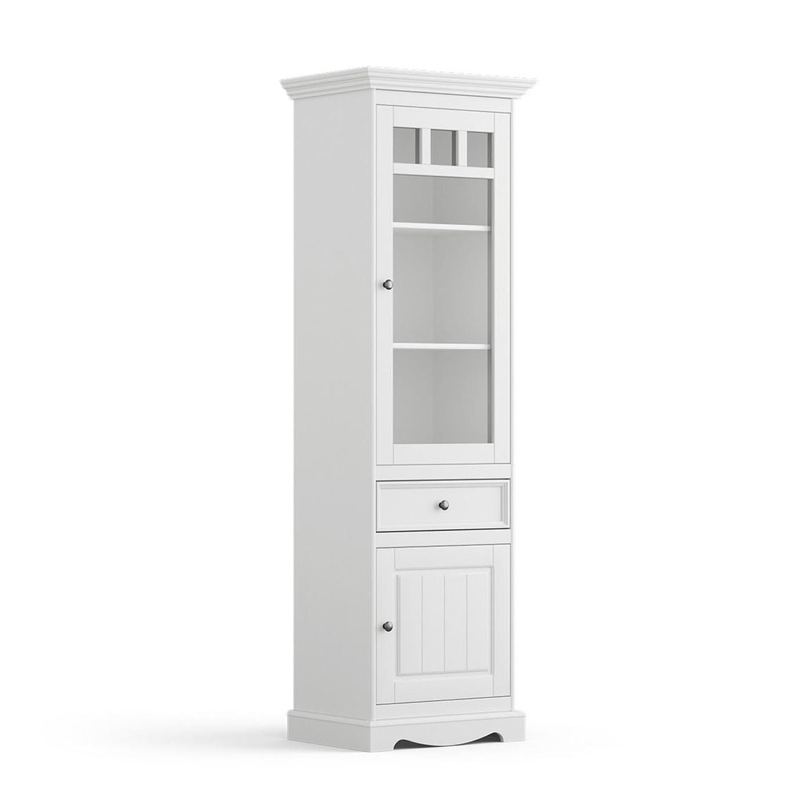 Belluno Elegante Massivholz Vitrine schmal Weiß