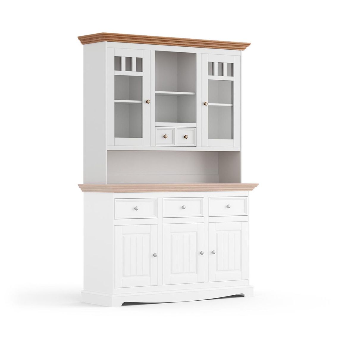 Belluno Elegante Massivholz Esszimmerset 8-teilig Weiß/Eiche