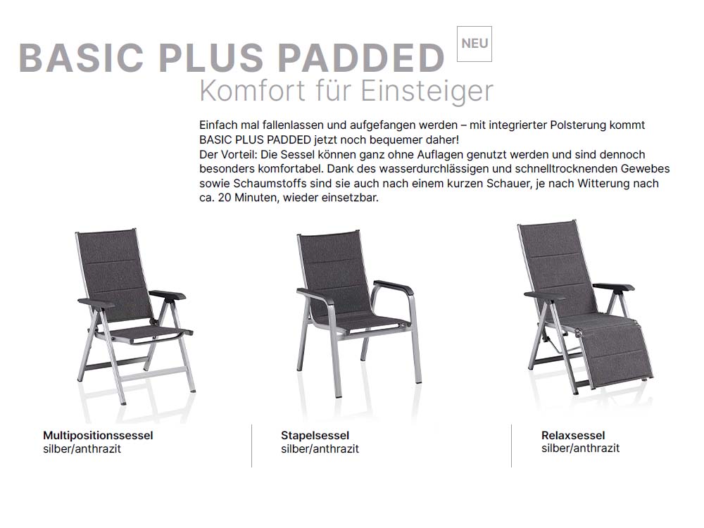 Kettler Basic Plus Padded Relaxsessel Silber / Anthrazit