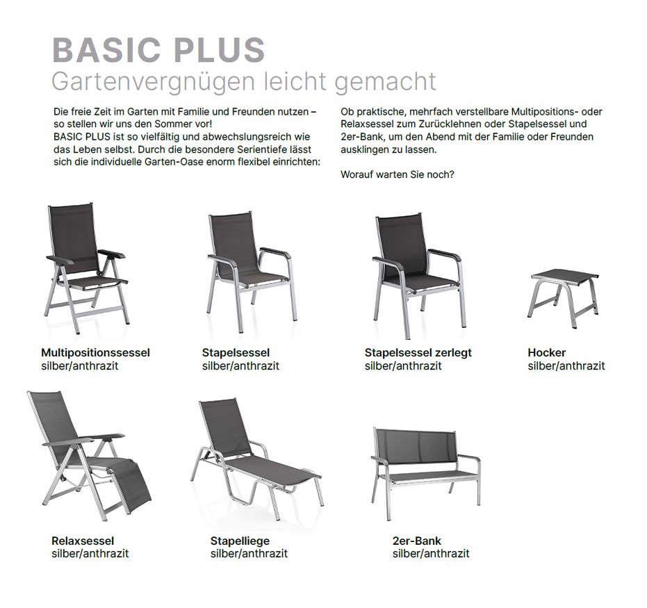 Kettler Basic Plus Hocker Silber / Anthrazit