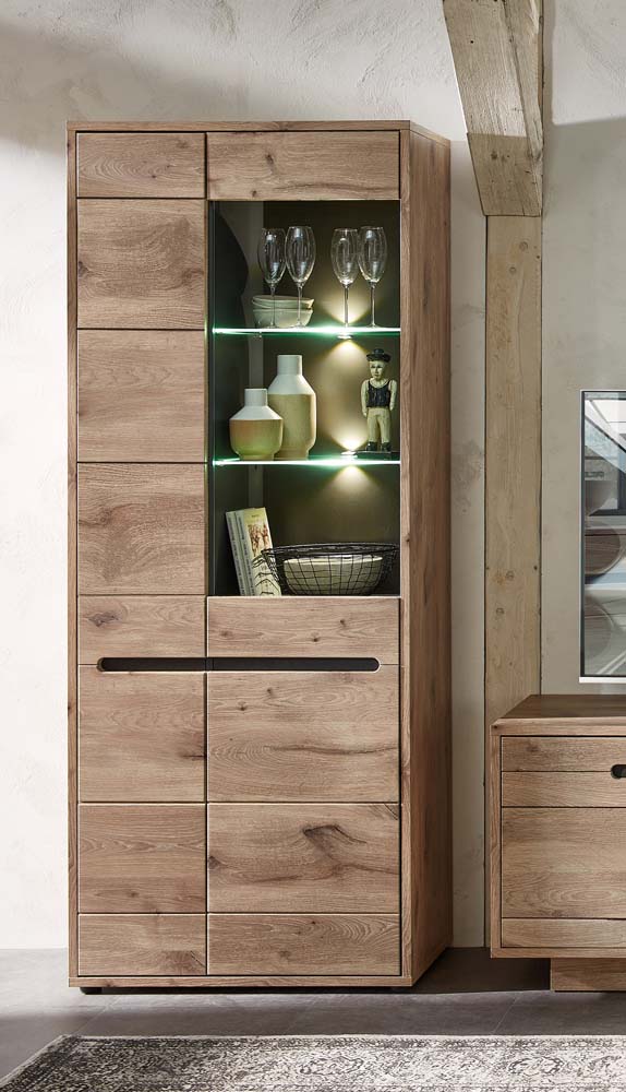 Bellano Vitrine groß inkl. LED-Beleuchtung Viking Eiche Natur