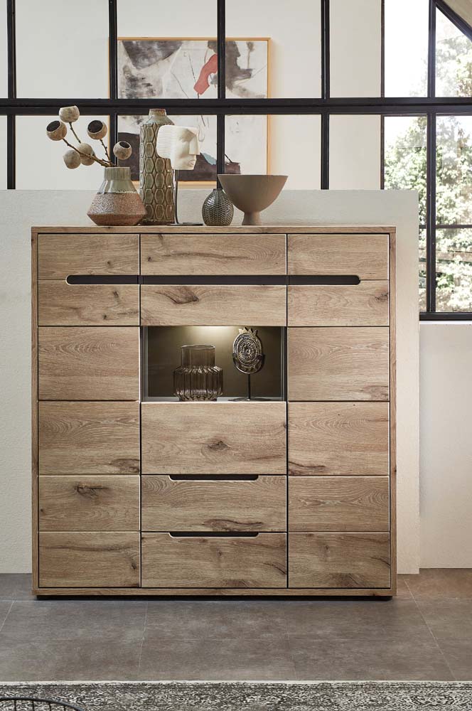 Bellano Highboard inkl. LED-Beleuchtung Viking Eiche Natur
