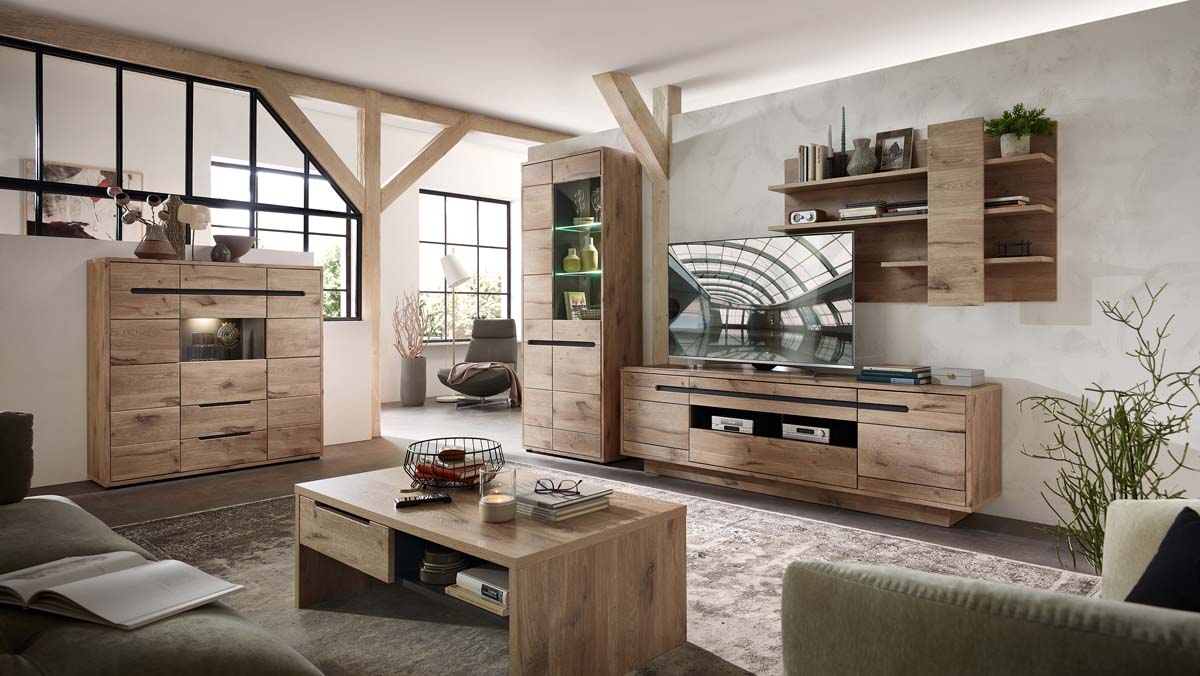 Bellano Highboard inkl. LED-Beleuchtung Viking Eiche Natur