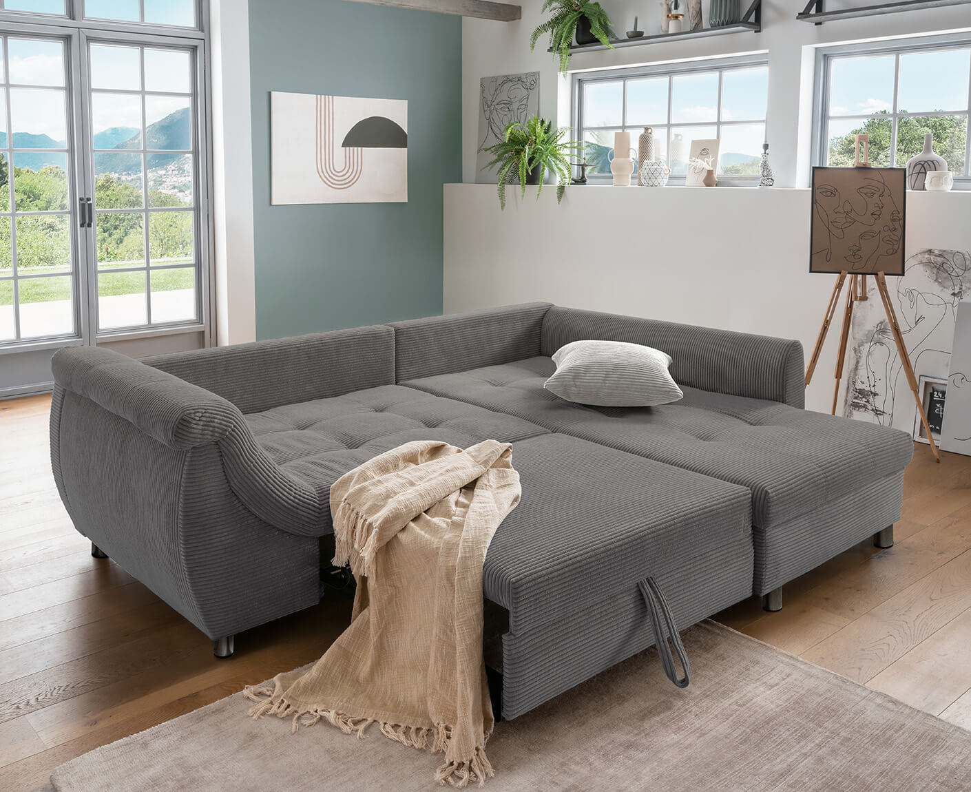 Avellino Ecksofa 250 x 190 cm, mit ausziehbarer Liegefläche, Cord